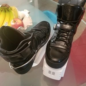 GUCCI SNEAKERS BLK LEATHER HIGH TOP BOOTS us/sz 10